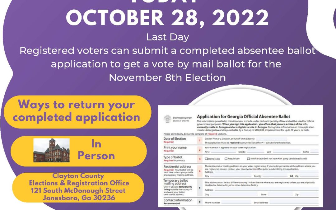 Last Day to Request an Absentee Ballot Application is Friday, October 28, 2022