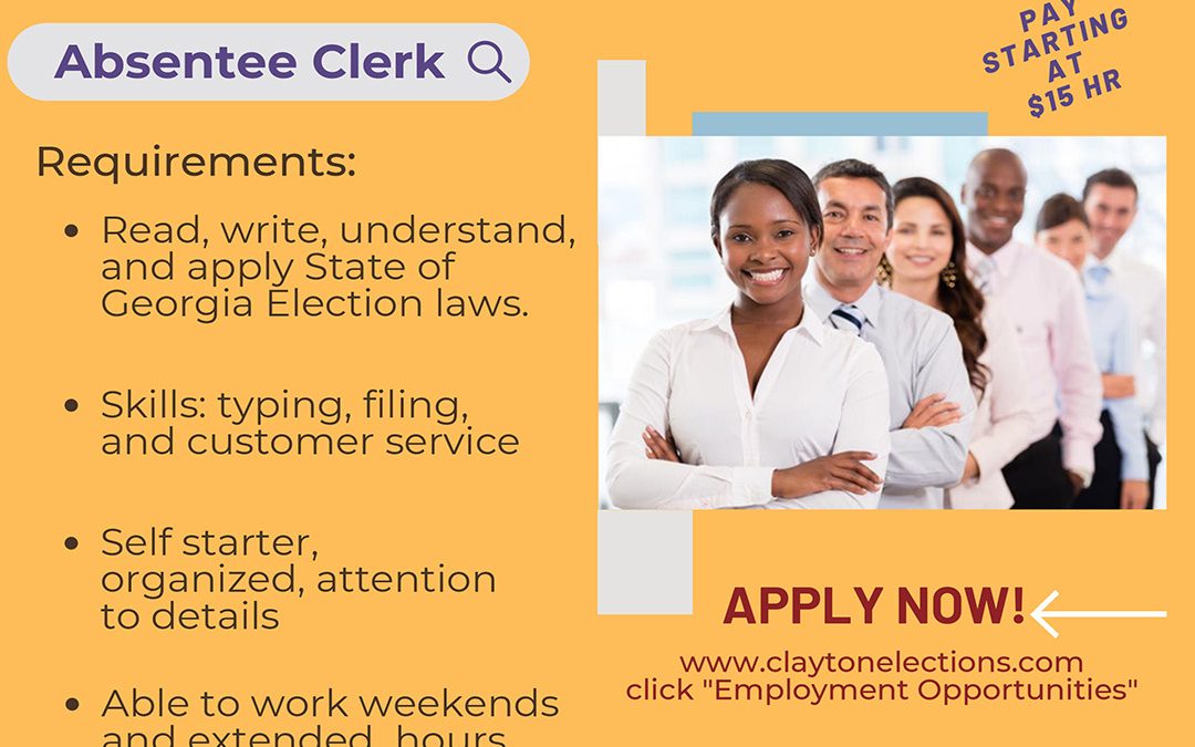 Clayton Elections Hiring for Part-Time/Seasonal Absentee Clerks