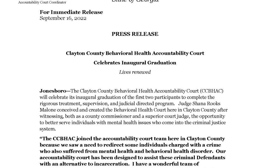 Clayton County Behavioral Health Accountability Court Celebrates Inaugural Graduation