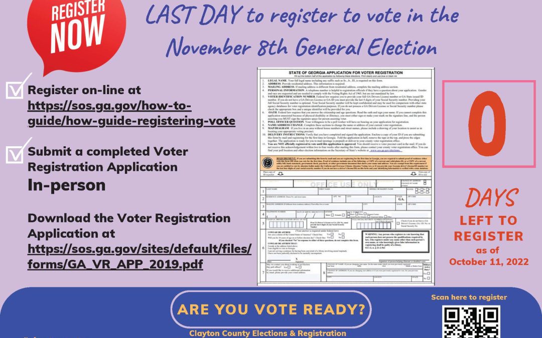 Today is the Last Day to Register to Vote in November 8 General Election