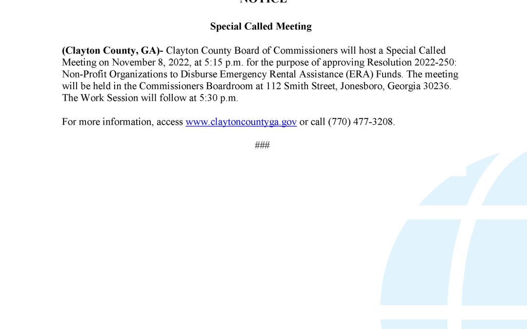 NOTICE: Special Called Meeting
