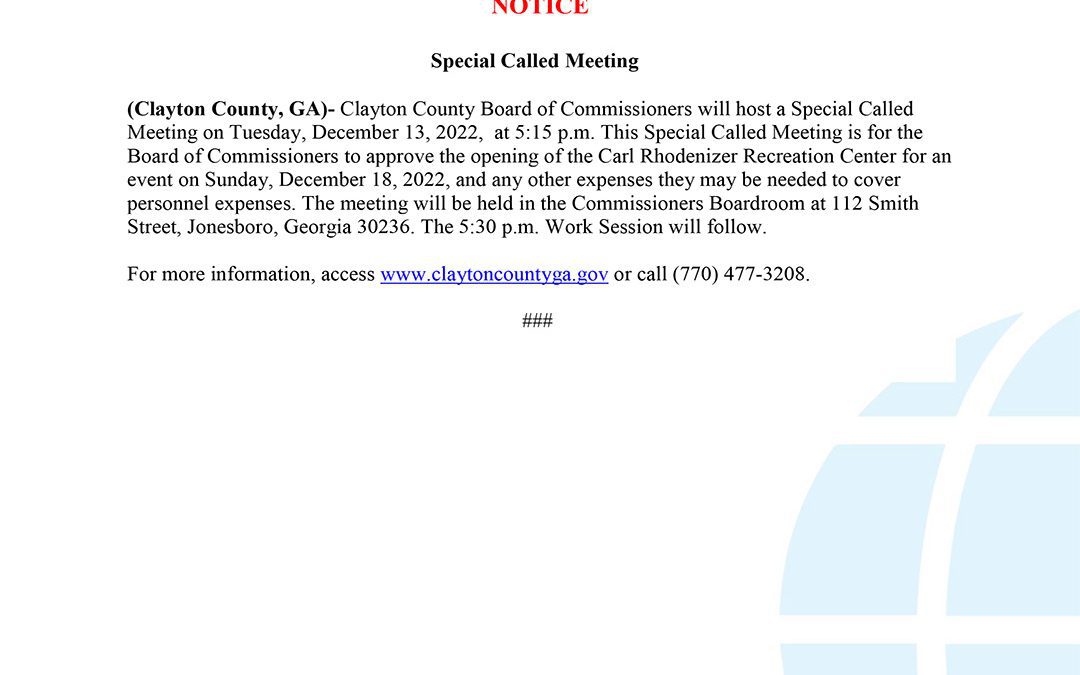 Special Called Meeting Tuesday, December 13, 2022