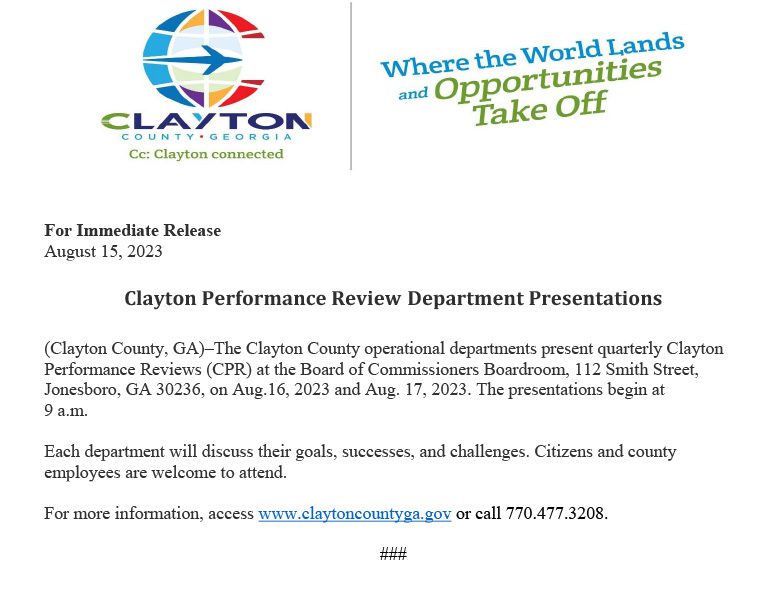 Notice: Clayton Performance Review