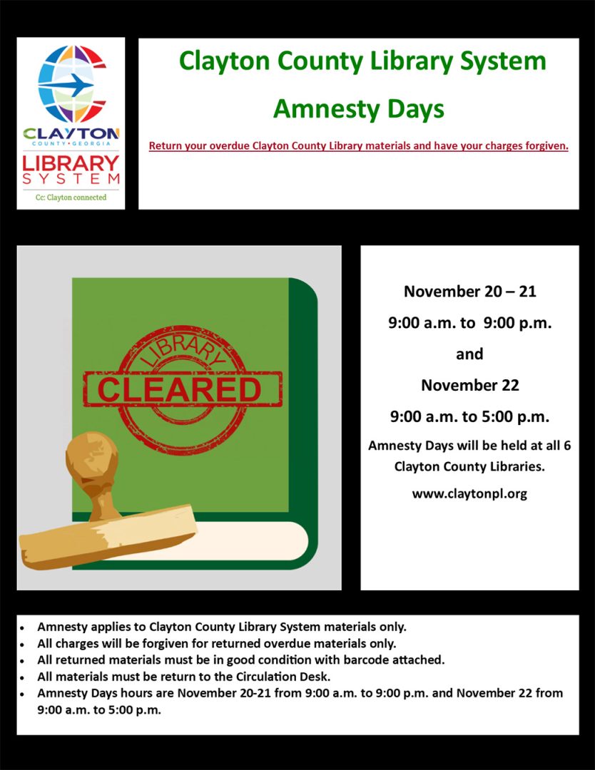 Clayton County Library System Amnesty Days Flyer