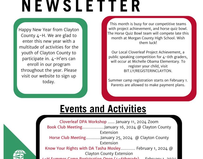 UGA Clayton County Extension 4-H January, 2024 Newsletter