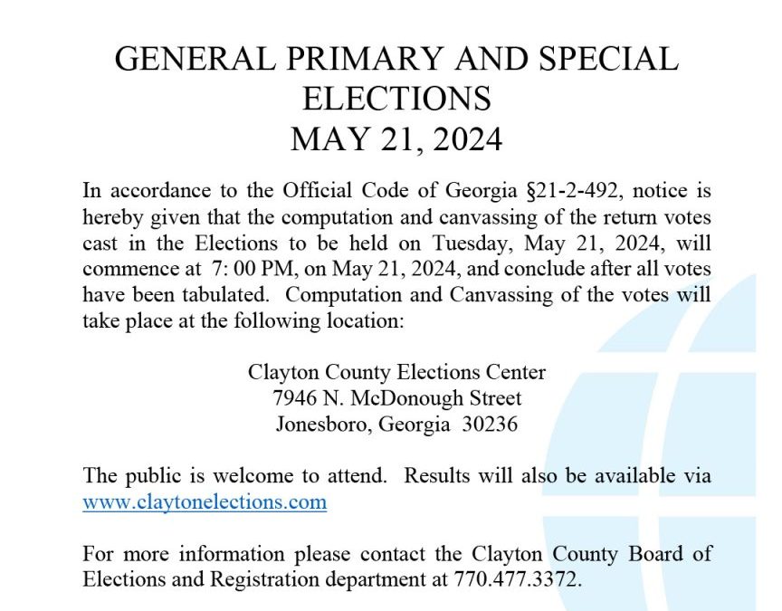 Notice of Canvassing and Computation: 2024 General Primary and Special Election